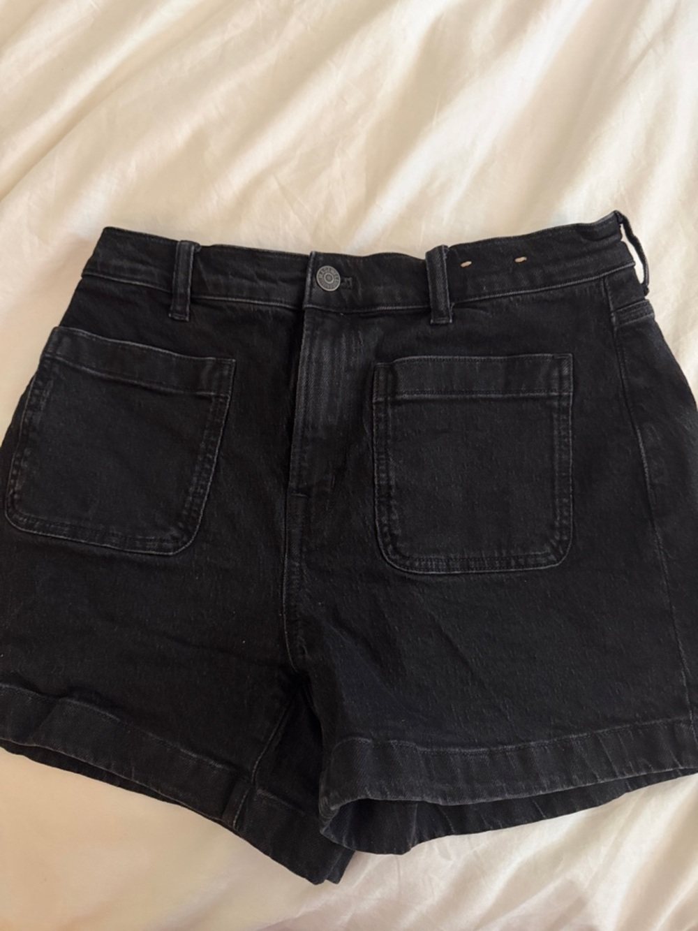 Madewell Black High-Rise Jean Shorts with Front Patch Pockets